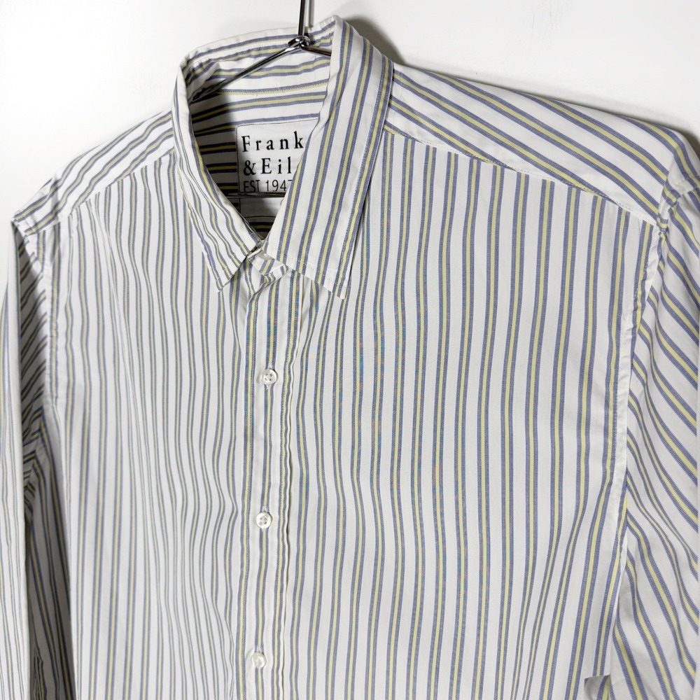 Frank & Eileen Finbar Blue/Yellow/White Striped Cotton Button Down Shirt Medium - Picture 4 of 7